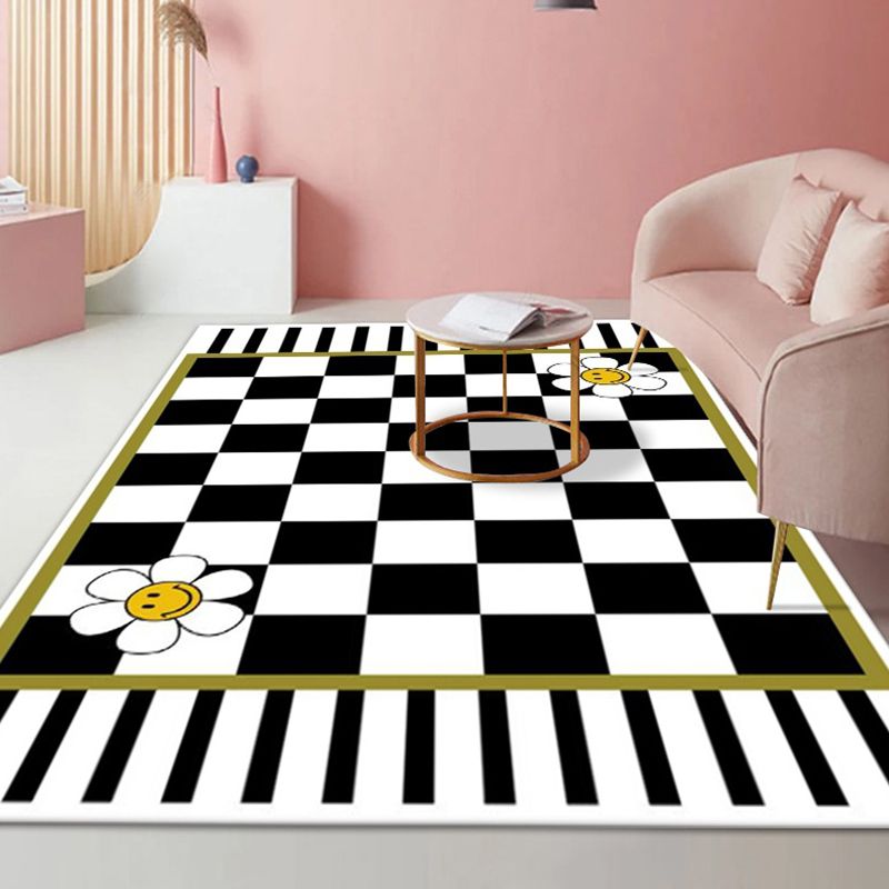 Rapis moderne Black MODER POLYESTER Tapis lavable pour le salon