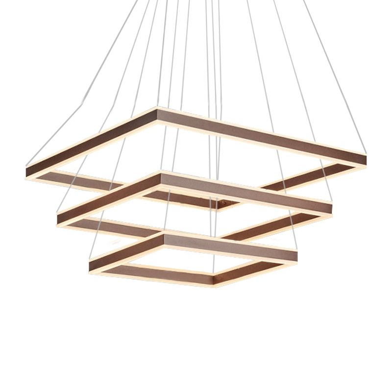 Square Ceiling Pendant Modern Acrylic 1/2/3-Head LED Brown Chandelier Light in Warm/White Light