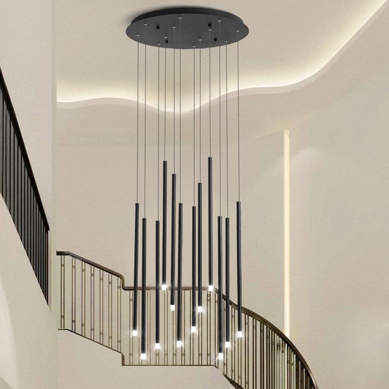 Metal Stick Shaped LED Pendant Simplicity Suspension Light Fixture for Spiral Stairs