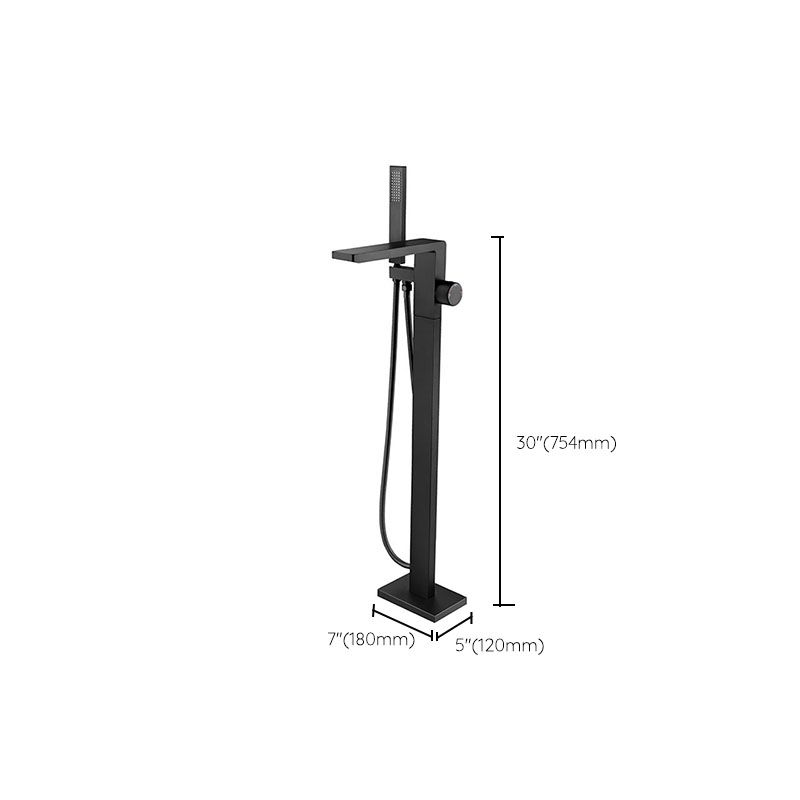 Freestanding Tub Filler Black Brass Single Knob Handle Fixed Tub Filler with Handshower