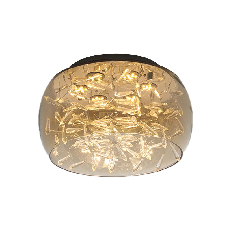Curved Drum Flush Mount Modernism Crystal Amber/White LED Ceiling Mount Light Fixture in Warm/White/3 Color Light, 16"/19.5" Wide