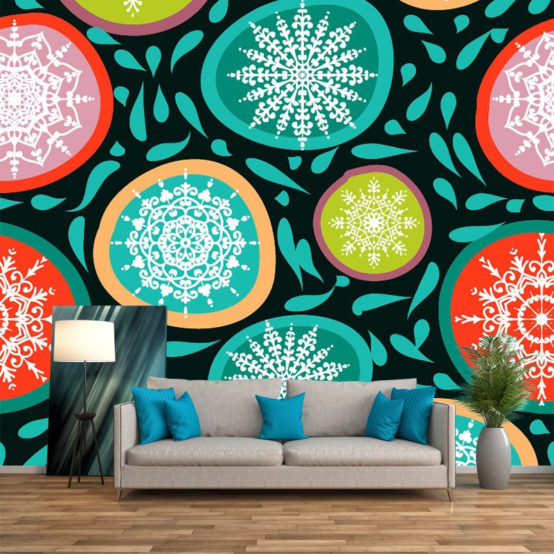 Boho Chic Paisley Seamless Murals Pink-Yellow-Green Washable Wall Art for Living Room