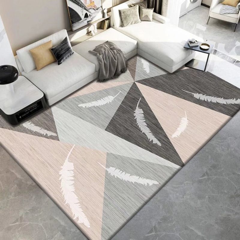 Dark Gray Modern Rug Polyester Geometric Print Rug Washable Rug for Living Room