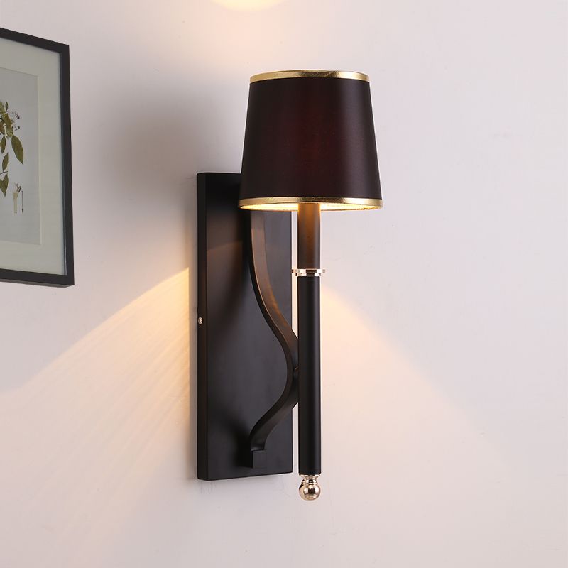 16"/18.5" W Cone Wall Mount Lighting Minimalism Metallic 1 Light Black/Flaxen Wall Sconce Light for Bedroom