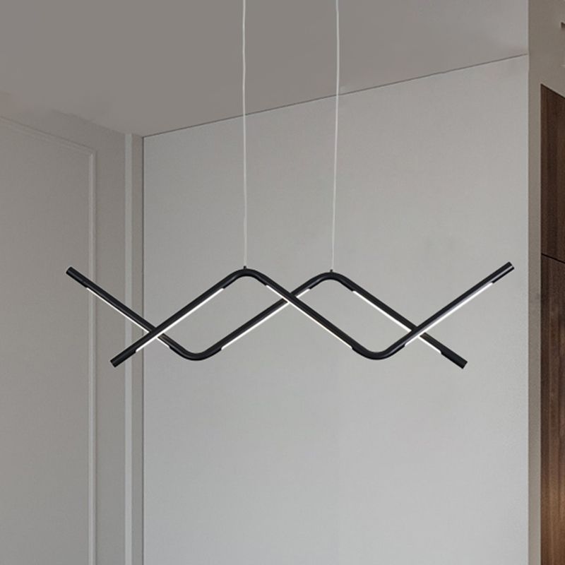 Minimalist Waved Hanging Lamp Acrylic Dining Room LED Island Light Fixture in Black