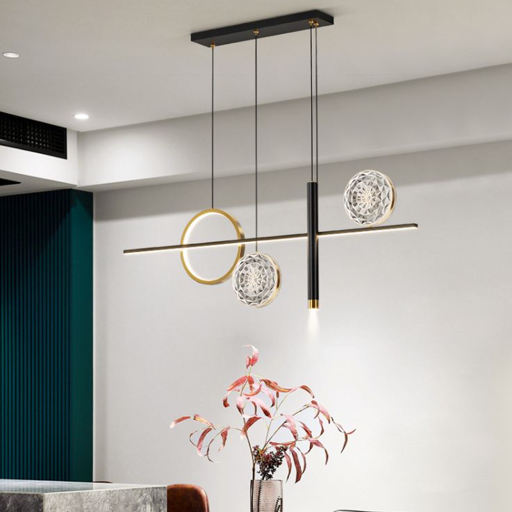 Acrylic Black LED Island Light in Modern Simplicity Aluminium Linear Pendant Light for Dining Room