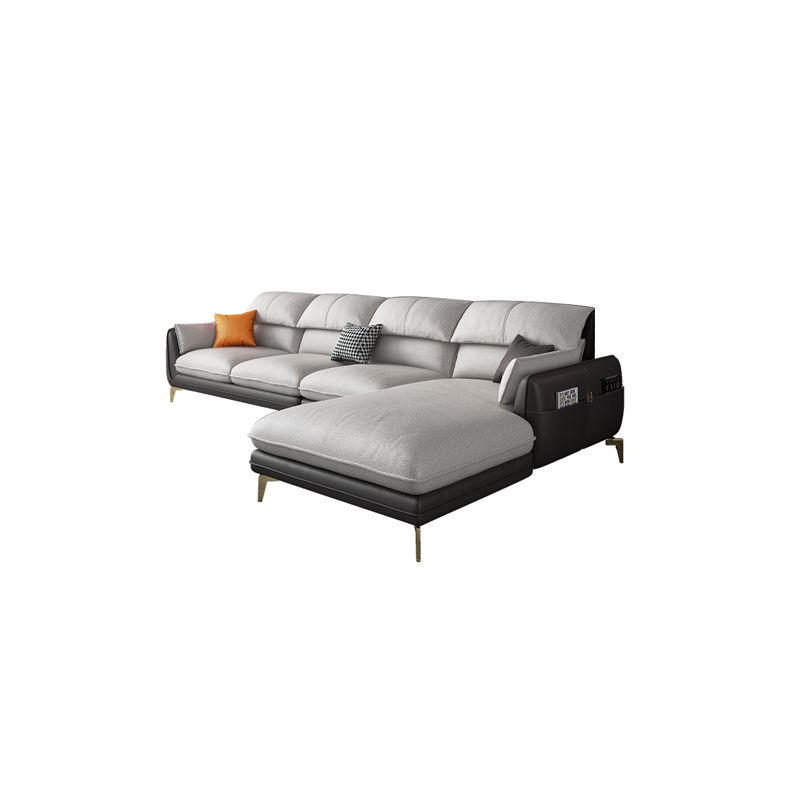 Scandinavian L-Shape Sectional Cushion Back Sofa and Chaise with Golden Legs