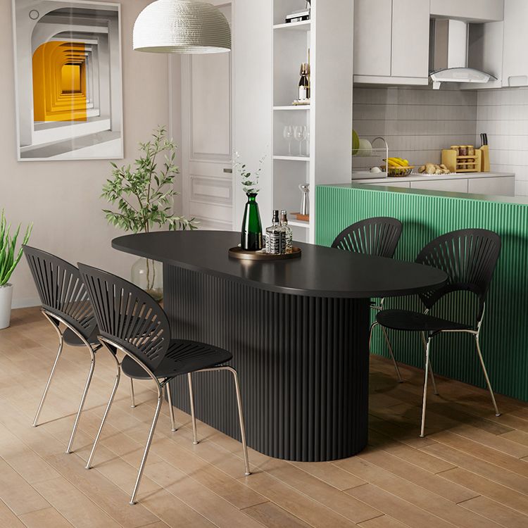Contemporary Wood Standard Dining Table Oval Shape Kitchen Dining Table with Pedestal Base