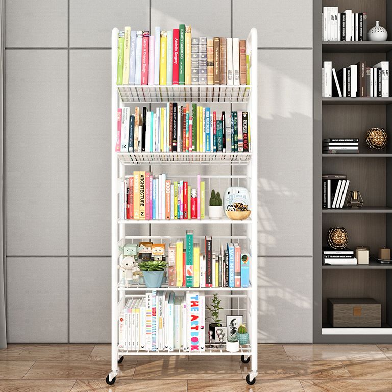 Contemporary Style Metal Bookcase Wheel Bookshelf for Office