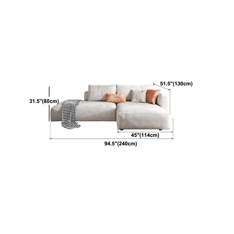 Faux Leather Square Arm Sofa with Chaise Modern Loose Back Sofa in Gray
