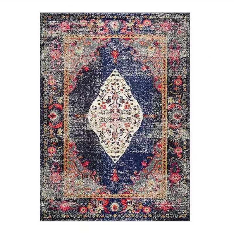 Navy Traditional Carpet Polyester Graphic Carpet Stain Resistant Carpet for Living Room