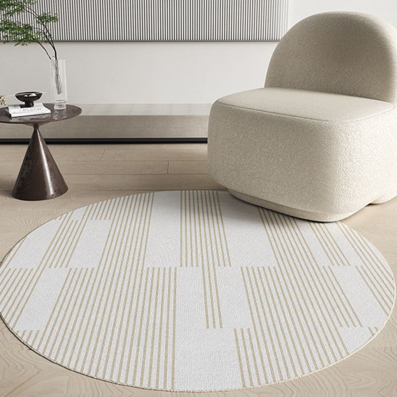 Round White Tone Home Decor Carpet Nordic Abstract Printed Area Rug Polyester with Easy Care Rug