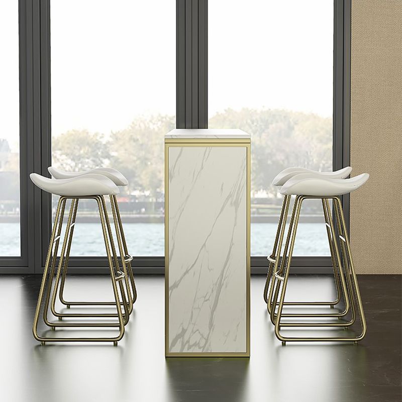 Glam Rectangle Bar Table Faux Marble Double Pedestal Table with Storage