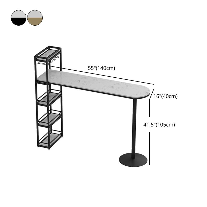 Modern Bar Table Stone Top Iron Base Pub Table with Shelf for Living R