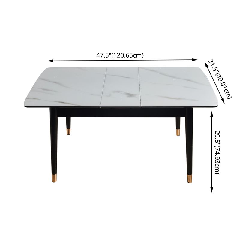 Dining Room Set Contemporary Rectangular Extendable Sintered Stone Dining Table with Wood Base