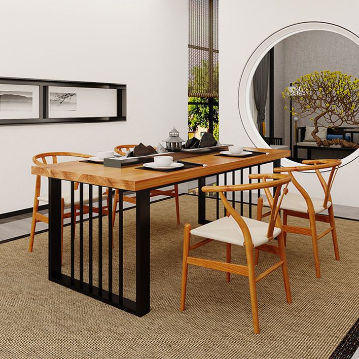 Table de salle à manger contemporaine en bois Table de salle à manger rectangulaire avec base sur piédestal en noir