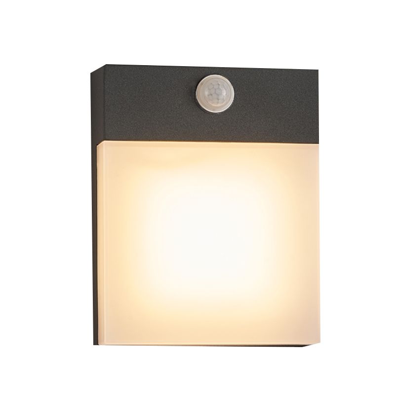 Black Modern Metal Wall Sconce Rectangle Shape Wall Light with Acrylic Shade for Courtyard
