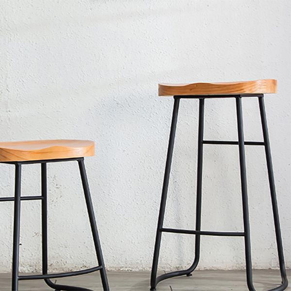 Contemporary Style Solid Wood Counter Stool Saddle Seat Bar Stool with Footrest