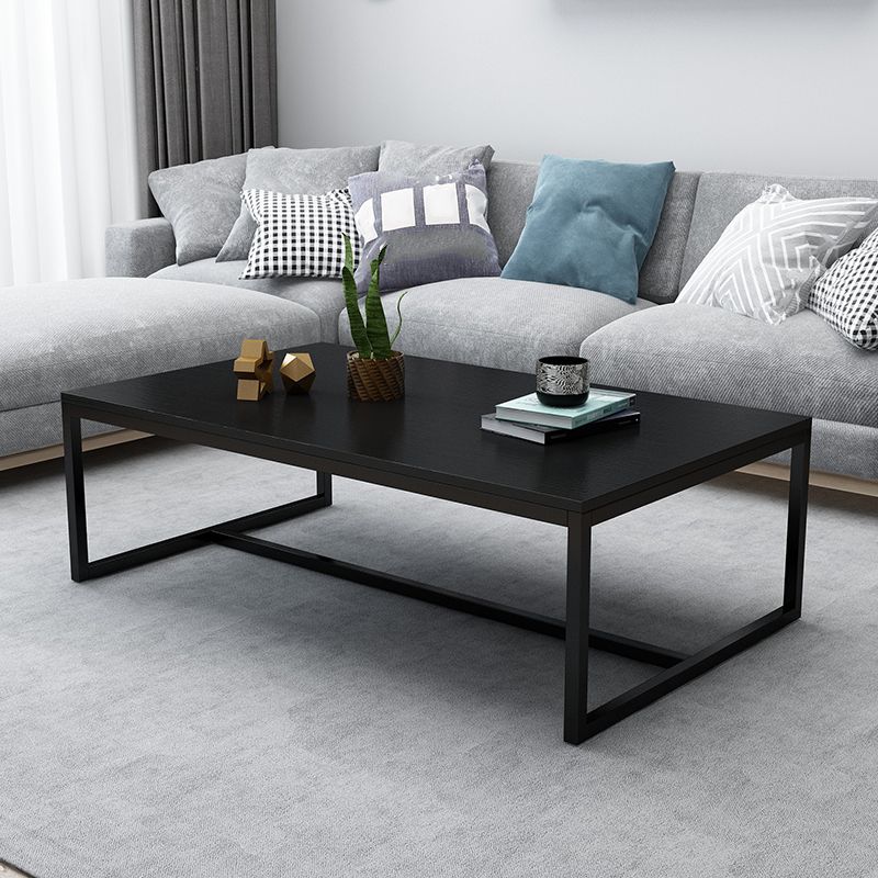 17.7" Tall Modern Steel Trestle Base Rectangular Wood Top Coffee Table