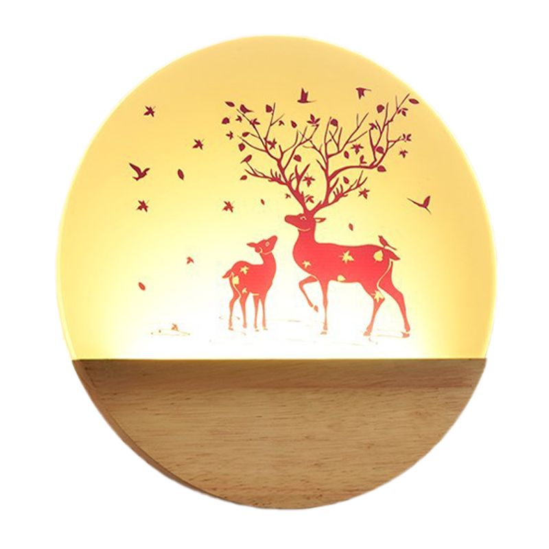 Couche à chambre LED Mont mural Murale Lumière Nordique Bois Nordique avec ombre acrylique à motifs de cerfs / oiseaux
