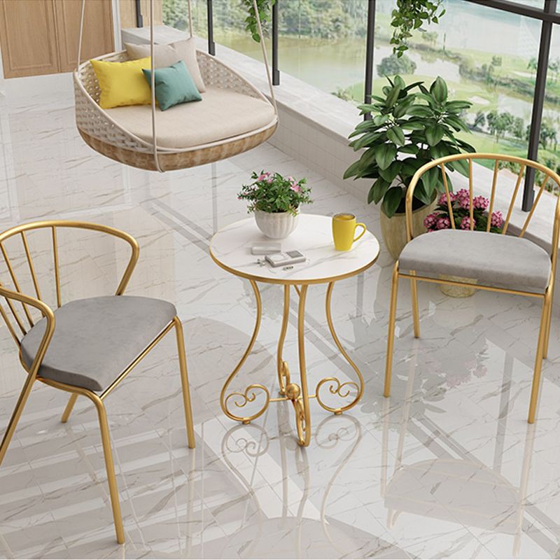 Modern Round Wooden Top Side Table Metal Abstract End Table .