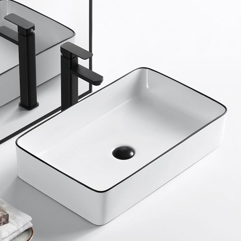 Modern Vessel Bathroom Sink Rectangular Porcelain Drain Assembly and Faucet Wash Stand