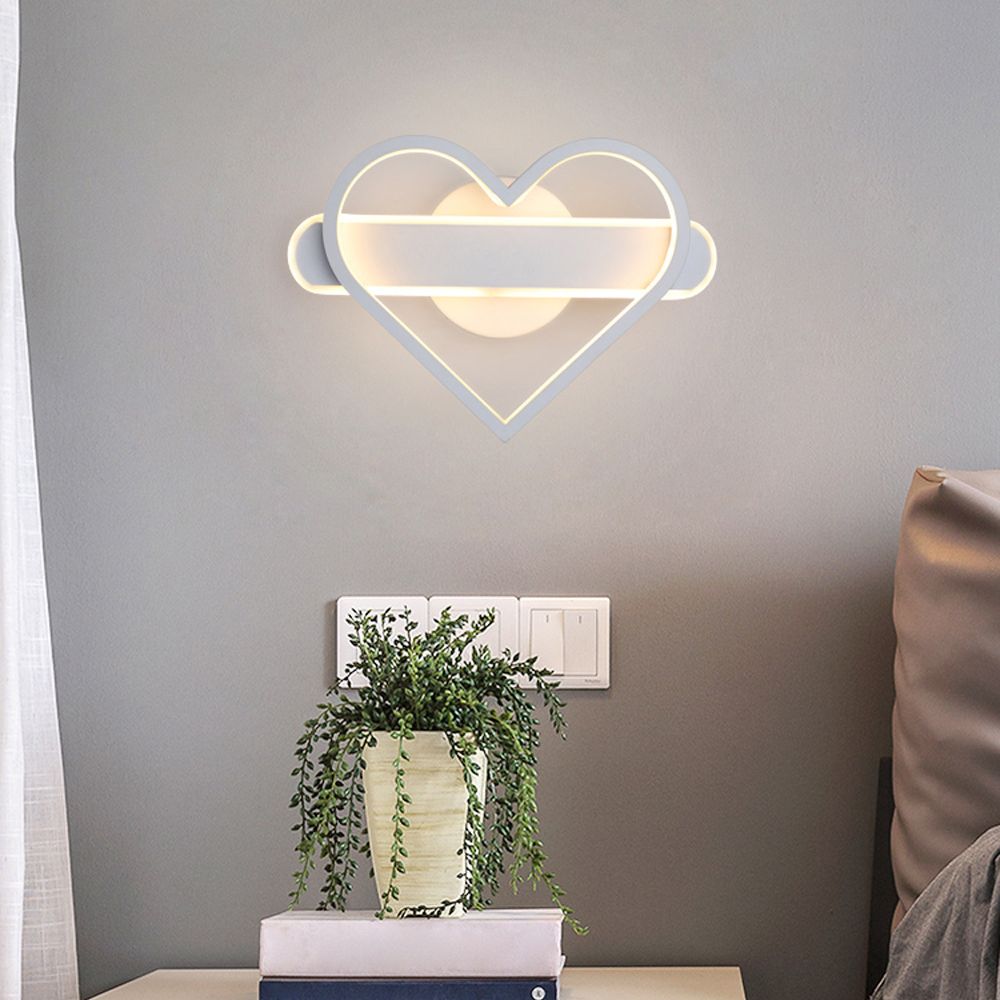 Heart Shaped Aluminum LED Wall Lamp 9.5" H Simplicity Lines Acrylic Sconce Lighting Fixture for Bedroom