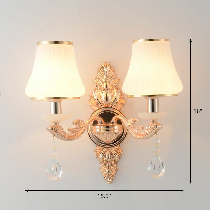 Uitlopende witte glazen wandlamp Minimalistische woonkamer SCONCE Licht met traankristal