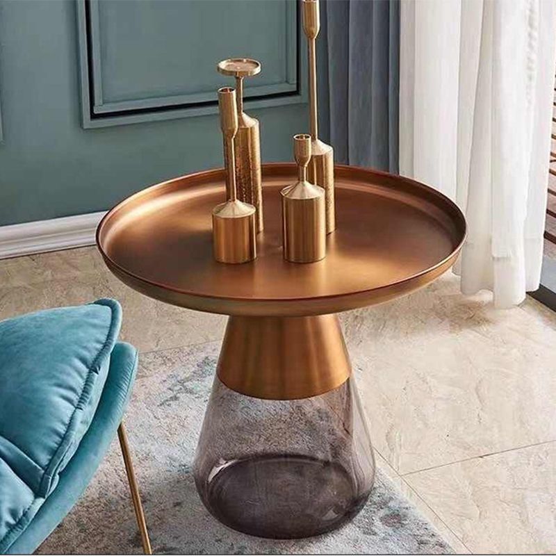 Mid-century Modern Metal Tray Top Glass Base Round Coffee Table