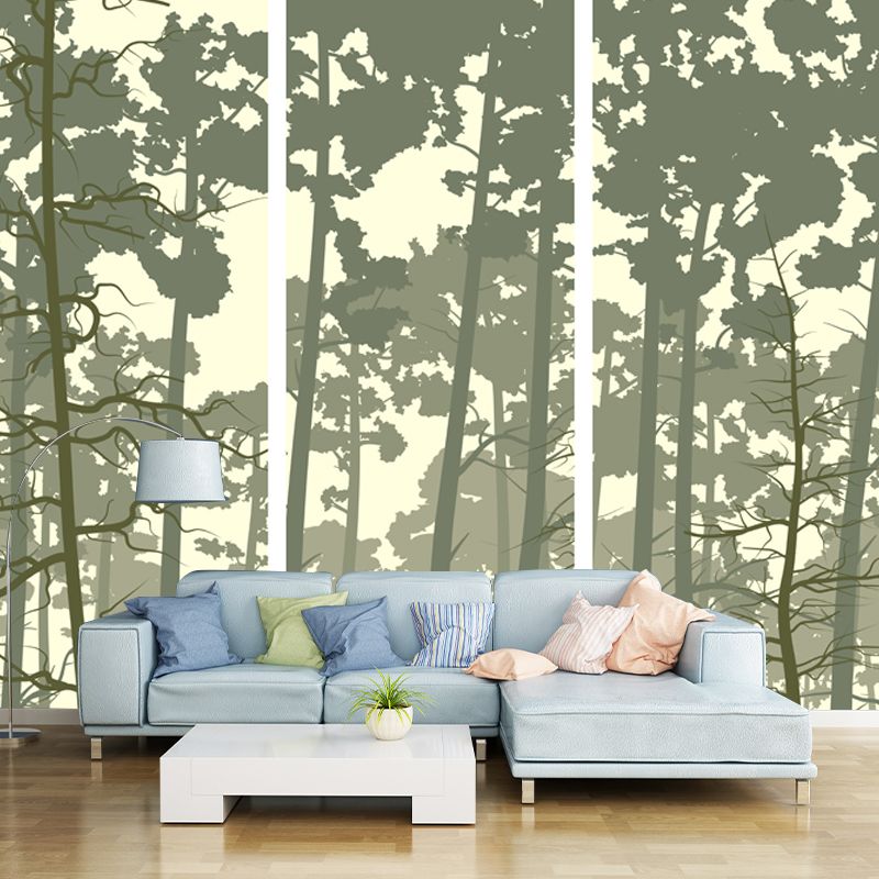 Contemporary Dusk Forest Deer Mural for Living Room Personalized Wall Art in Beige