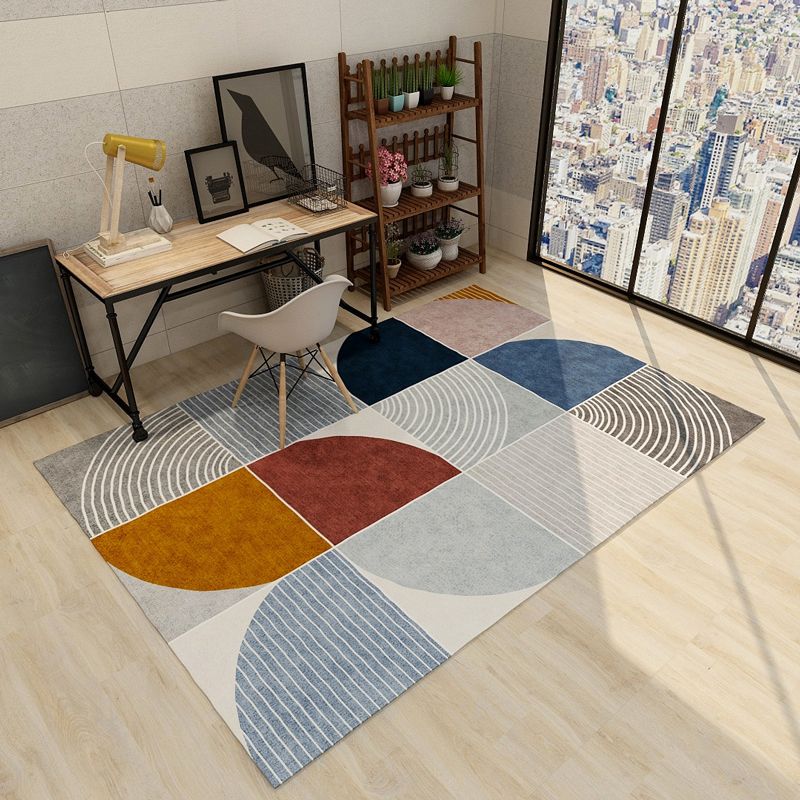 Modern Bedroom Area Rug Multi Color Line and Geometry Carpet Polyester Pet Friendly Stain-Proof Rug