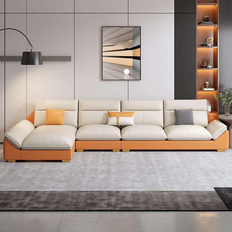 Orange Sectional Sofa 35.43" Tall Faux leather Modular Sofa with Removable Cushions