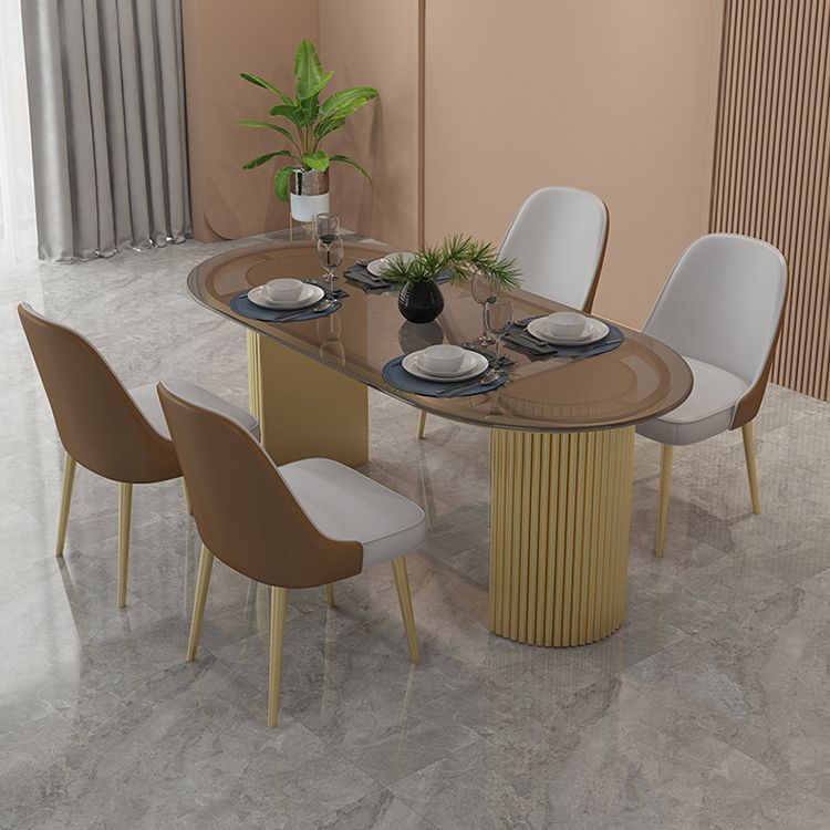 Tavolo da pranzo a due colori a forma ovale semplicità tavolo doppio piedistallo per sala da pranzo