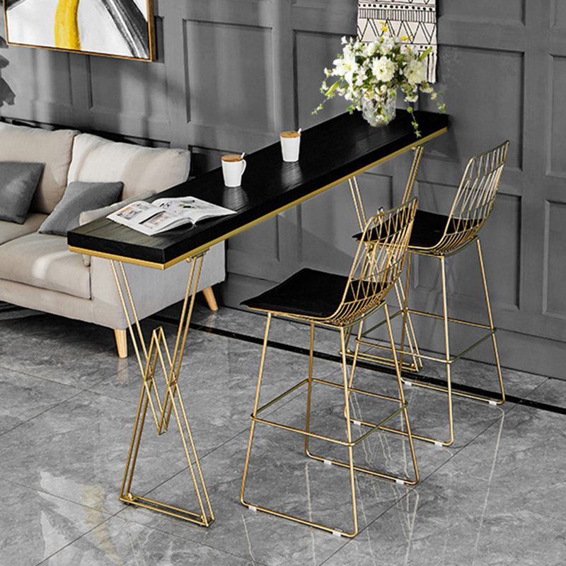 Glam Bar-height Table Black Solid Wood Top Bistro Pub Table with Gold Base