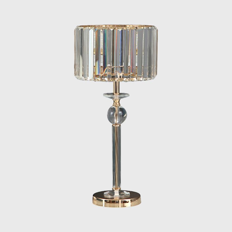 1 Luz de mesa de bulbo con tono de tambor Cristal transparente Lámpara de mesita de noche moderna en champán, 10 "/8" W