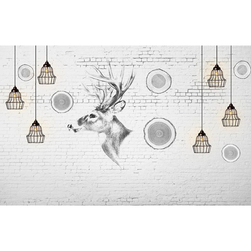 Modern Reindeer Mural Decal Light Color Waterproofing Wall Covering for Bathroom