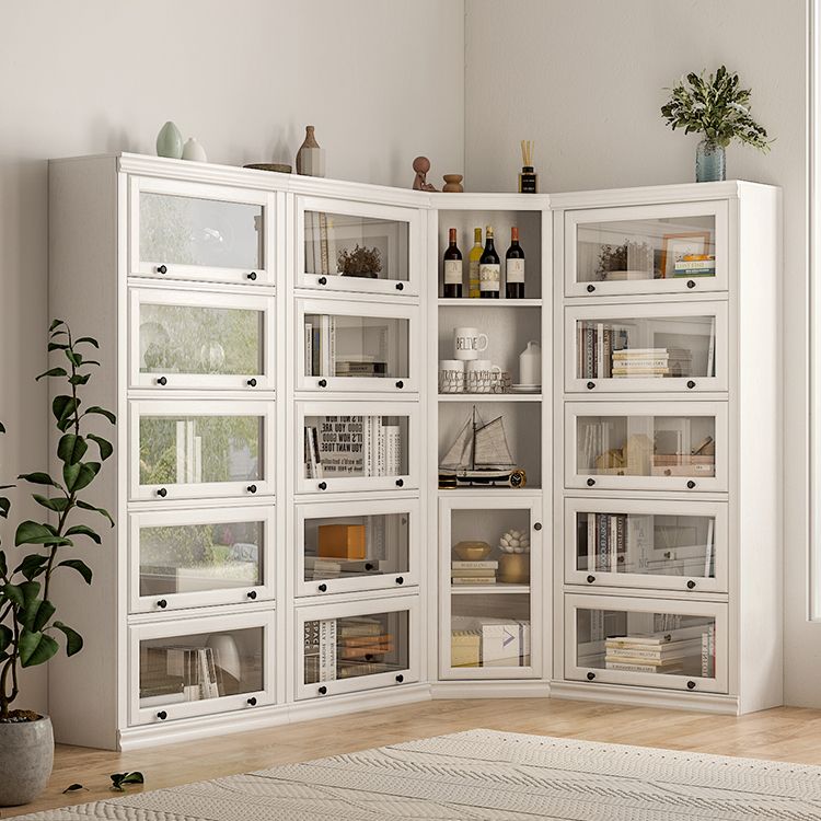 Modern Standard Bookcase Wooden White Bookshelf with Cabinets