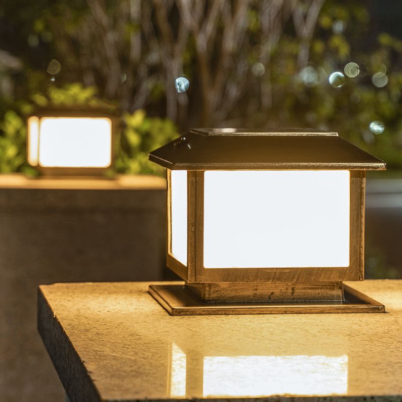 Square Solar Pillar Lamp Contemporary Metal Outdoor Waterproof Light