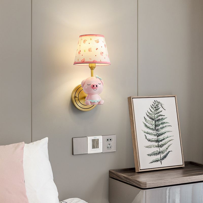 Pink Pig Wall Lighting Contemporary Wall Light with Cartoon Patterned Empire Shade