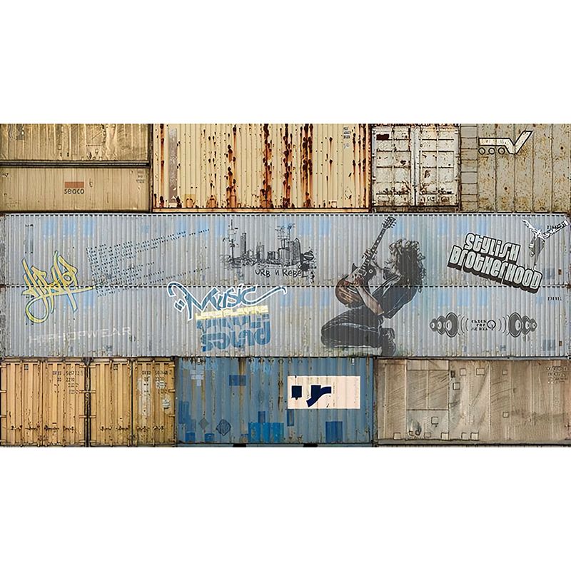 Extra großes Vintage-Wanddekor, blauer Behälter und Musik-Wandbild, individuelle Größe erhältlich