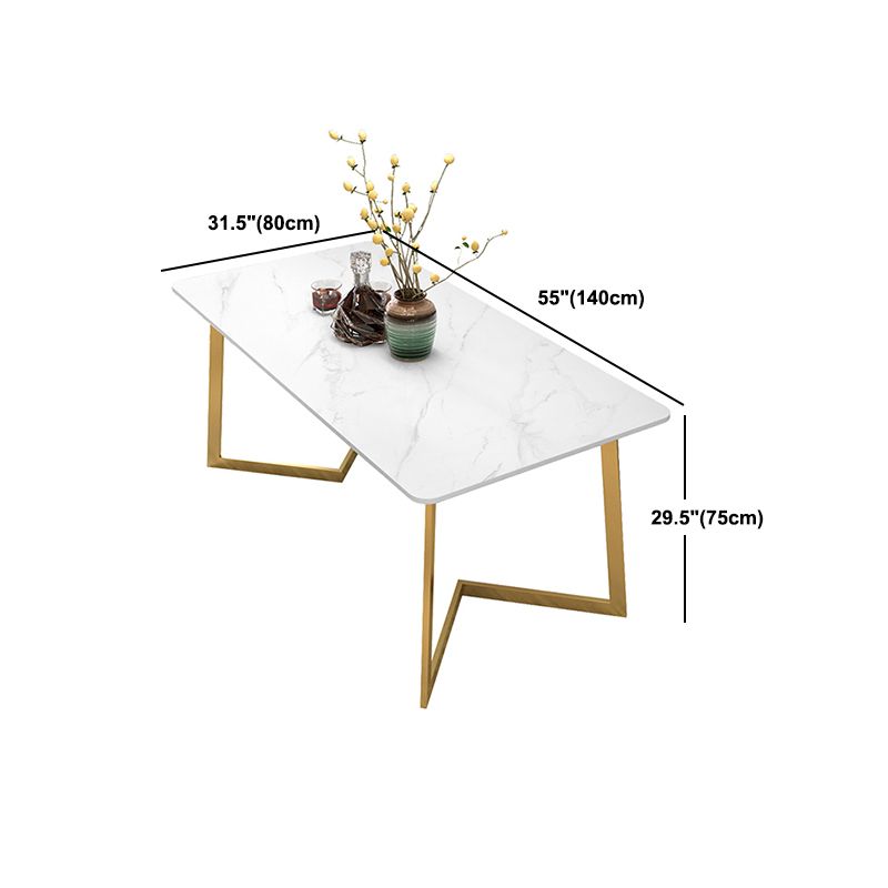 Glam White and Gold Dinette Set 1/2/5/7 Pieces Rectangle Stone Dining Table Set