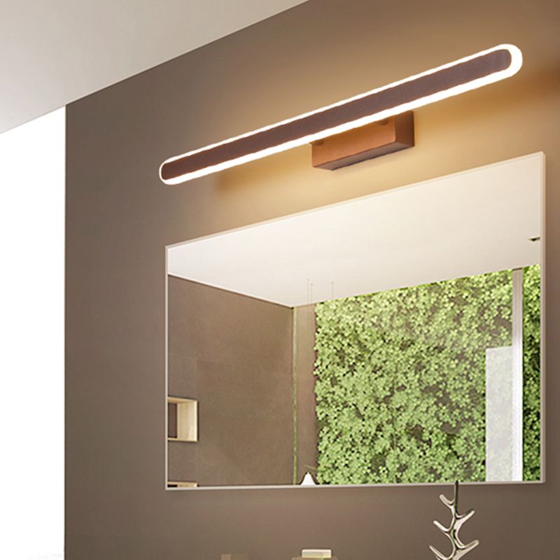 Metal Linear Shape Wall Light Modern 1 Light Mirror Wall Mount Light Fixture in Brown