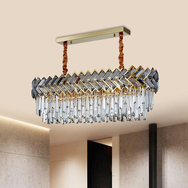 Crystal Ellipse Island Pendant Light Modern Style 10-Bulb Dining Room Suspension Lighting in Black-Gold