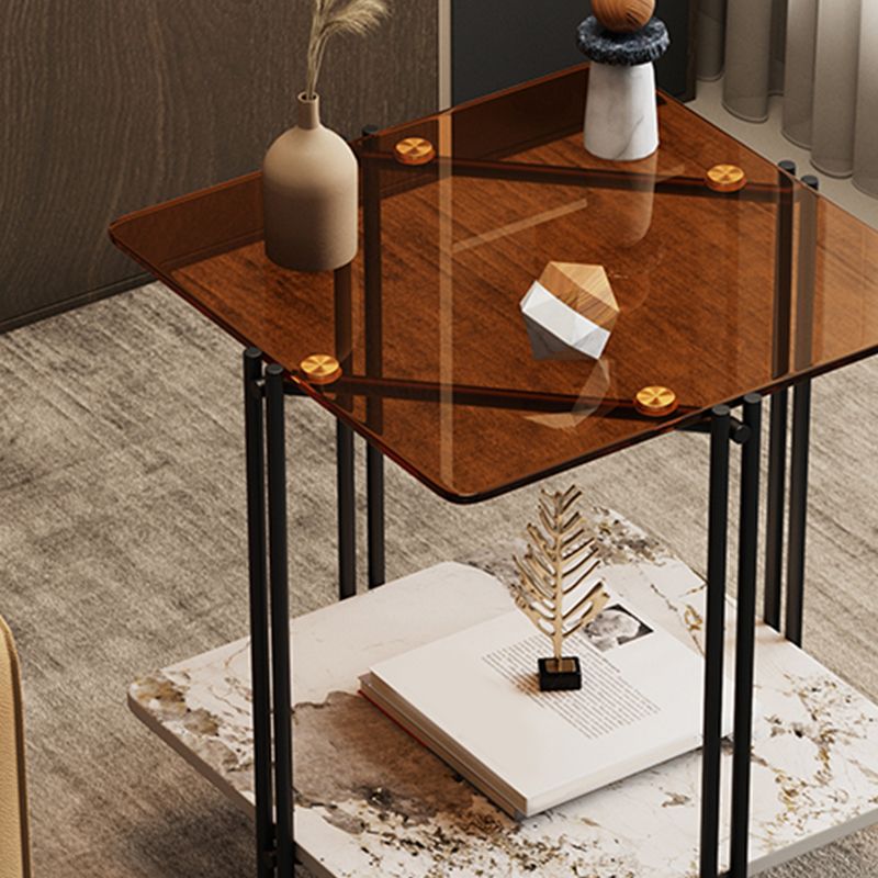 Modern 4 Legs Corner Table Glass Side End Table for Living Room