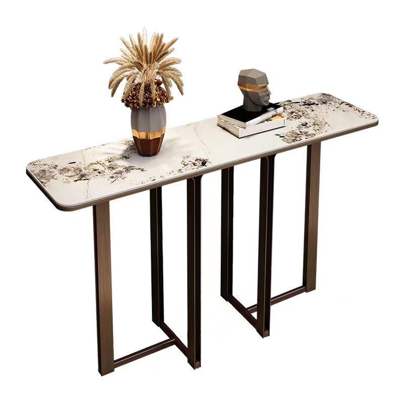 Stone Rectangle Console Table 1 Shelf 33.46" Tall End Table for Hall