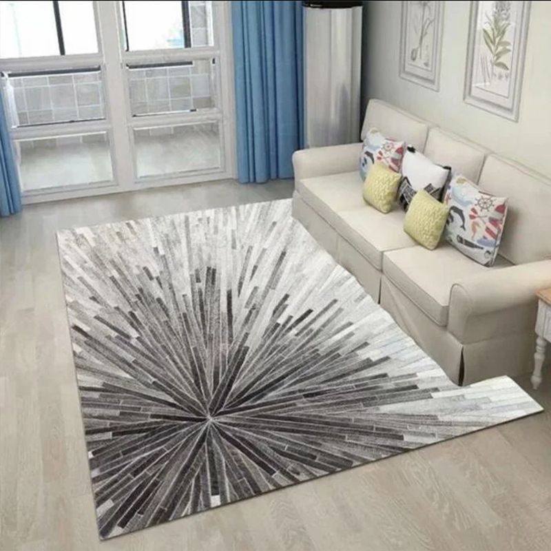 Gray Modern Rug Polyester Abstract Striped Rug Stain Resistant Rug for Home Decor