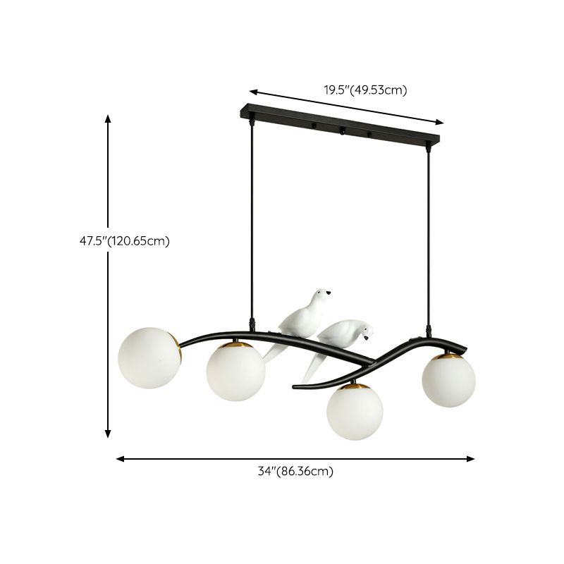 Glass Shaded Ceiling Light Modern Black/Golden Kitchen Island Lighting for Home