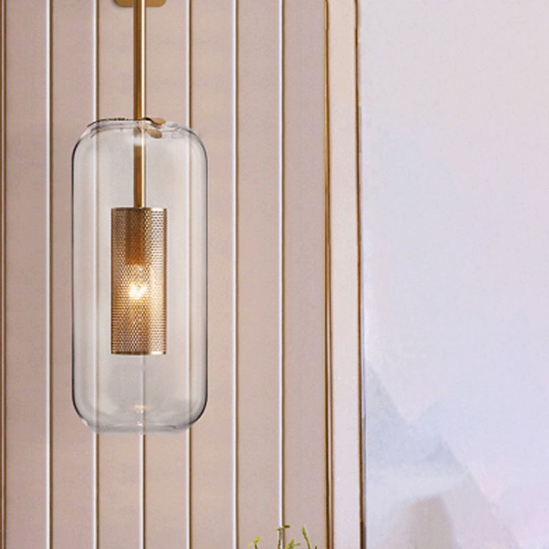 Industrial 1 - Light Cylinder Glass Wall Light - Iron Wall Sconce in Black / Gold