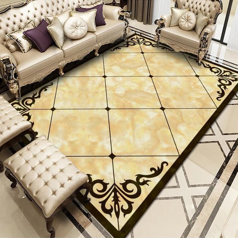 Light Yellow Modern Carpet Polyester Diamond Carpet Washable Carpet for Living Room