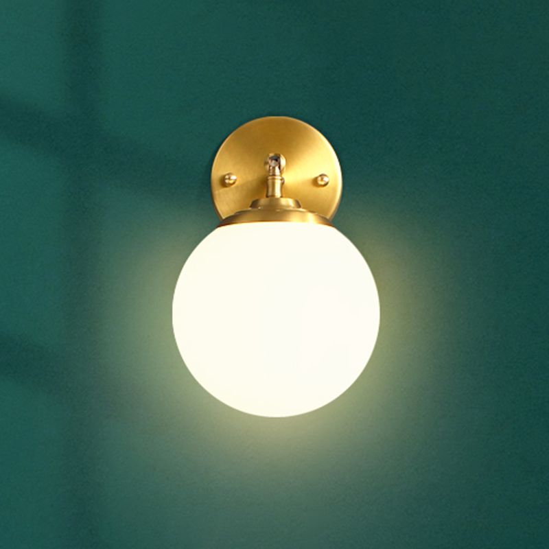 Gold Globe Wall Lamp in Modern Simplicity Copper 1-Light Wall Sconce with Frosted Glass Shade